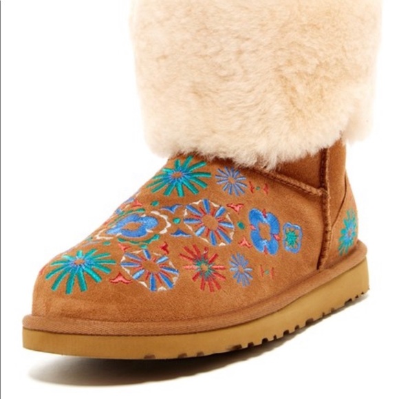 UGG Embroidered Sheepskin Chestnut Floral Boots